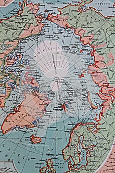 Old 1945 Map of Arctic Regions, including Greenland