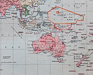 Old 1945 Map of Australia, Far East.