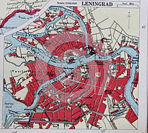 Old 1945 Map of the Environs of Leningrad, Russia.