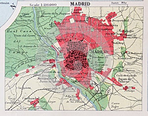 Old 1945 Map of the Environs of Madrid, Spain