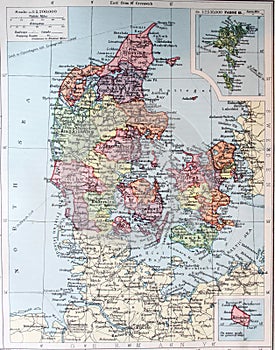 Old 1945 Map of Faroe Islands and Denmark