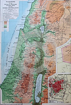 Old 1945 Map of Palestine, Middle East