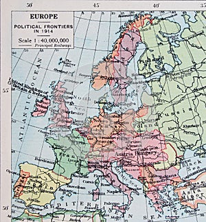 Old 1945 Map of the political frontiers in 1914