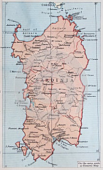 Old 1945 Map of Sardinia.