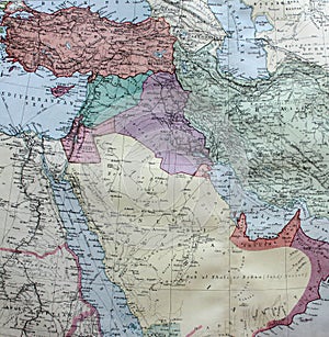 Old 1945 Map of Saudi Arabia including Iran.