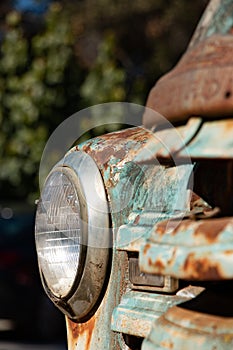 Old 1950 vintage truck radiator and front light