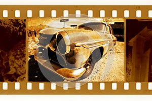 Old 35mm frame photo with retro car