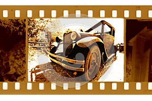 Old 35mm frame photo with usa ford retro car