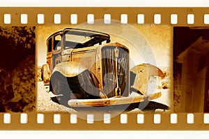 Old 35mm frame photo with usa retro car