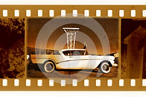 Old 35mm frame photo with usa retro car