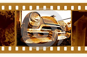 Old 35mm frame photo with usa retro car