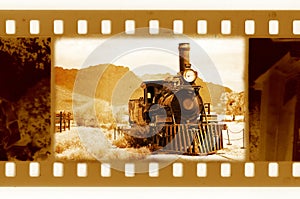 Old 35mm frame photo with vintage train photo