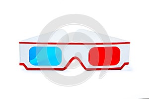 Old 3D paper glasses on white background