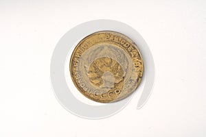 An old 5 kopecks coin issued in 1930 on a white background.