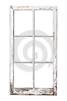 Old 6 pane window on white