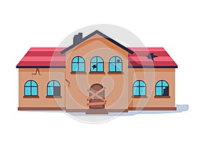 Old abandonded house cartoon vector illustration. Decaying suburban cottage with broken windows.