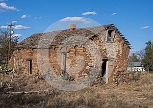 Old abandoned adobe brick dwelling in Fort Davis, Texas.