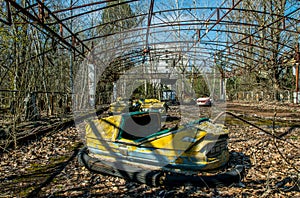 Old abandoned attraction in the city of Pripyat, Ukraine. The consequences of a nuclear explosion at the Chernobyl nuclear power p