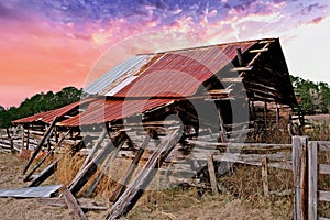 Old Abandoned Barn at Sunset