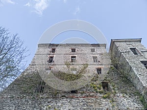 The old abandoned barracks casemate of the fortress in 1760. Down-up view. Kamianets-Podilskyi, Ukraine