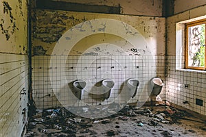 Old abandoned bathroom in a school