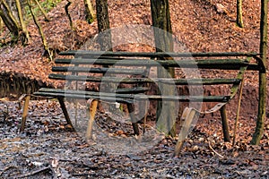 Old abandoned bench in the forest