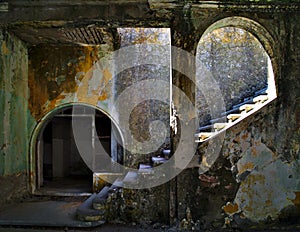 Old abandoned building stair in natural day light.