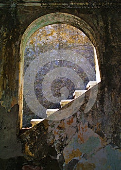 Old abandoned building stair in natural day light.
