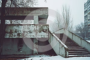 old abandoned building in winter