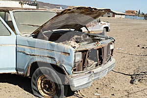 Old abandoned car in junkyard in Baja California Sur Mexico