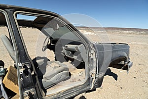 Old abandoned car in junkyard in Baja California Sur Mexico