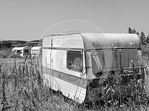 old abandoned caravan in the nature