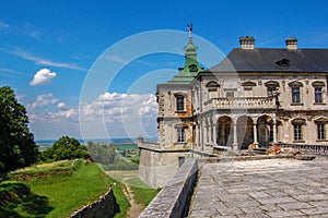 Old abandoned castle in Lviv region, Pidhirtsi, Ukraine, since 1635 year. The view from the front yard