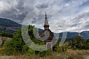 Old Abandoned catholic church in a small remote town, Seton Portage