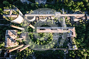 Old abandoned cement factory in Bedzin Poland aerial drone photo