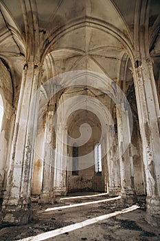 Old abandoned church. Magic building with ghosts.