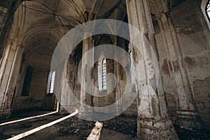 Old abandoned church. Magic building with ghosts.