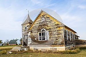 An old abandoned church on the prairie of North Dakota