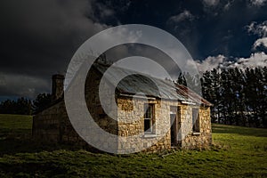 Old abandoned cottage built by convicts in Tasmania, Australia