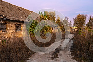 Old abandoned cowshed brick building