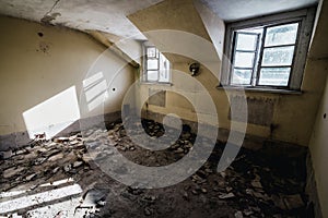 Old abandoned creepy manor house room