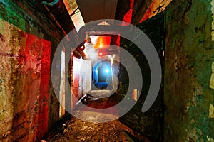 Old abandoned dark Soviet bunker, echo of Cold War