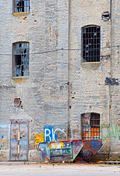 Old abandoned factory building and container