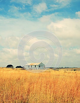 Old abandoned farm in field