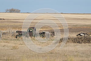 A old abandoned farm truck in a North Dakota Field