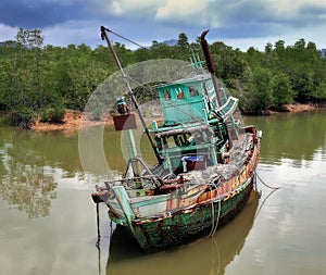 Old abandoned fishing boat