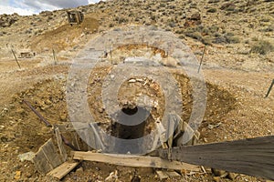 Old abandoned gold mine entrance in the Nevada desert