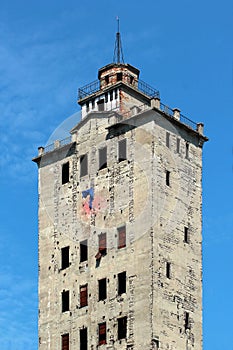 Old abandoned grain elevator tower