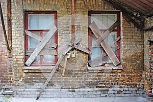 Old abandoned house brick wall