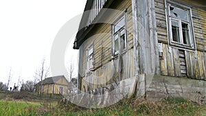 An old abandoned house with broken Windows. Abandoned house in the exclusion zone in Chernobyl, the city of Pripyat. 4k